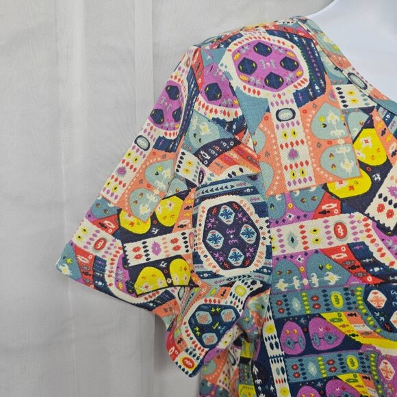 LuLaRoe Dress Retro Casual Twee Midi Purple Blue Abstract Tee S - Picture 3 of 12